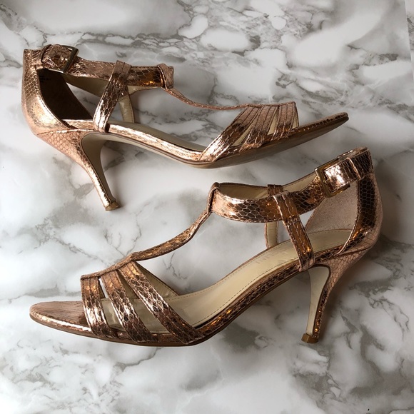 Enzo Angiolini Rose Gold Faux Snake Skin Strappy High Heels - Picture 4 of 15